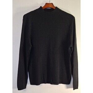 Vtg STUDIO WORKS Silk‎ Blend Black Metallic L/S Cable Knit Sweater Top Women L